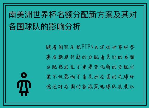 南美洲世界杯名额分配新方案及其对各国球队的影响分析